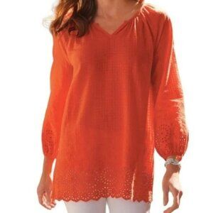 Soft surroundings  Fiery Orange Long Sleeve Eyelet Tunic M